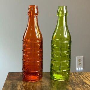New - Vintage Themed Orange, Green and Purple Glass Bottles